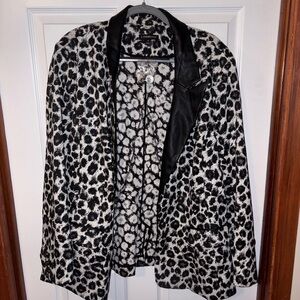 Lane Bryant Black and White Animal Print Blazer with faux leather lapels